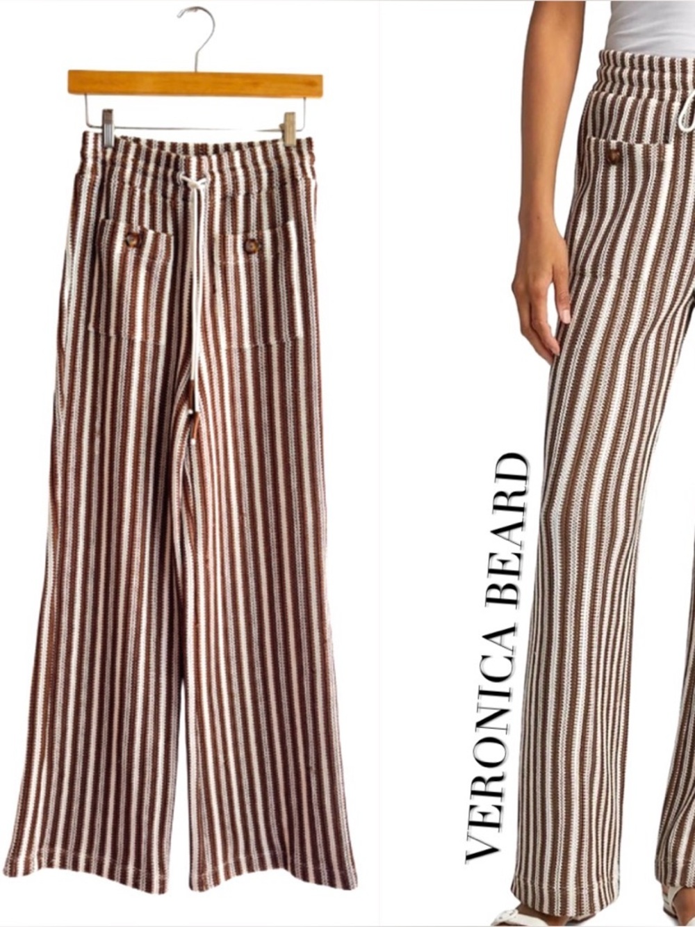 Veronica Beard Zosia stripe knit Pant - sz  XS brown and white vertical stripe